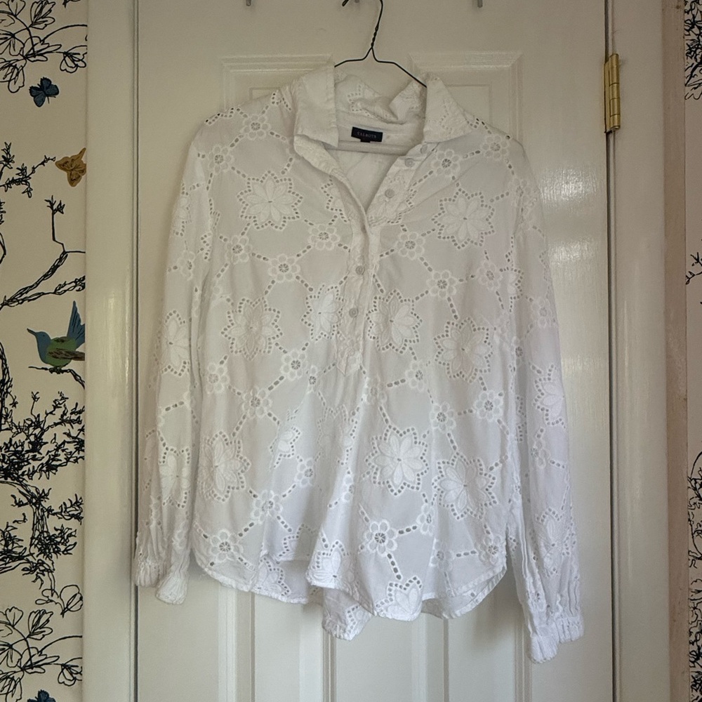 Talbots White Eyelet Button-Front Blouse - Size L